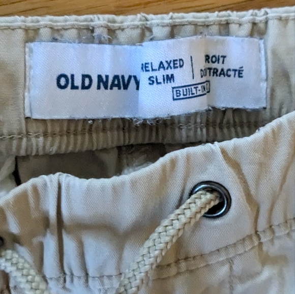 Excellent condition slim relaxed khaki cotton pants with elastic waist & drawstr - Picture 3 of 5